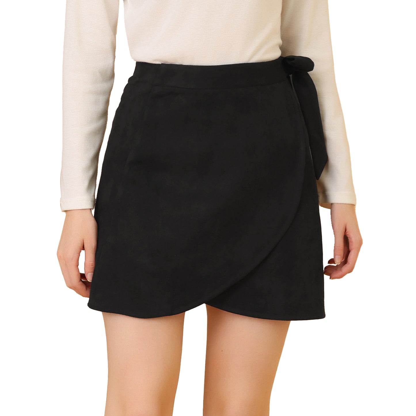 Women's Mini Wrap Skirts Tie Waisted A-Line Faux Suede Skirt