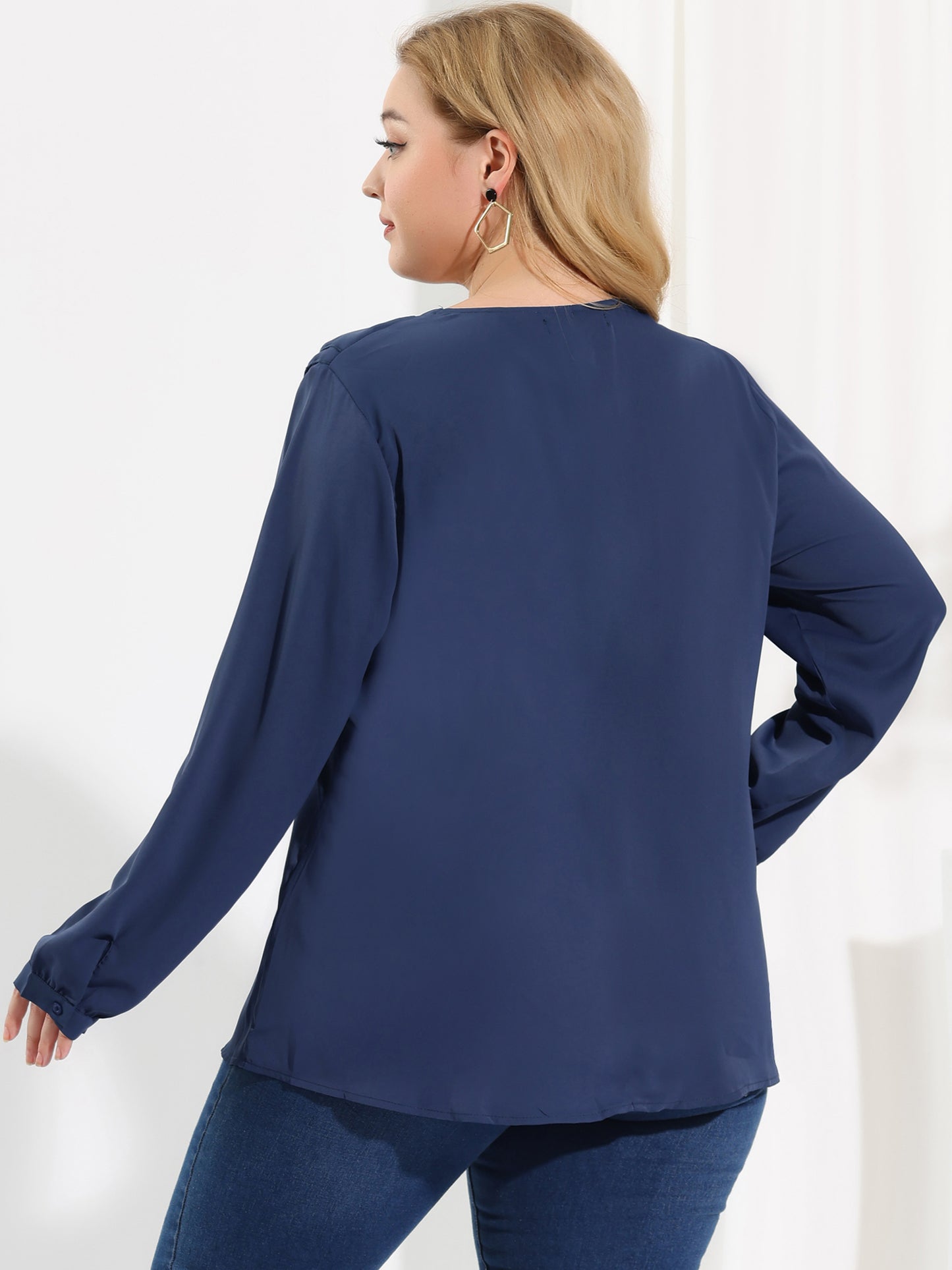 Women's Plus Size Ruffle Blouse Chiffon V Neck Long Sleeve Top