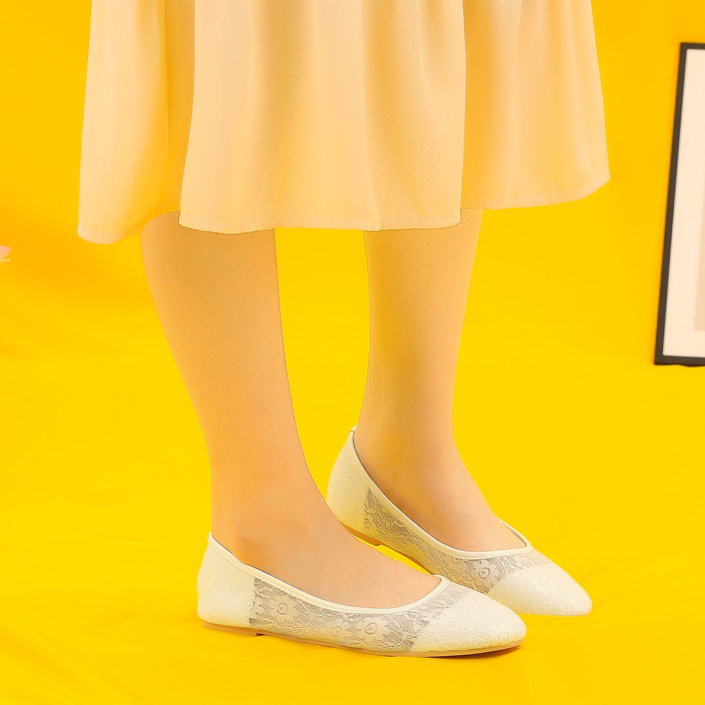 Bailarinas transpirables sin cordones con diseño floral de malla de encaje para mujer