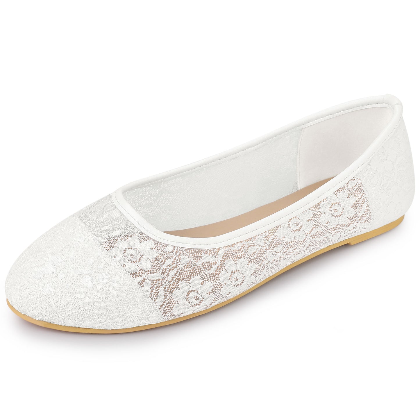 Bailarinas transpirables sin cordones con diseño floral de malla de encaje para mujer