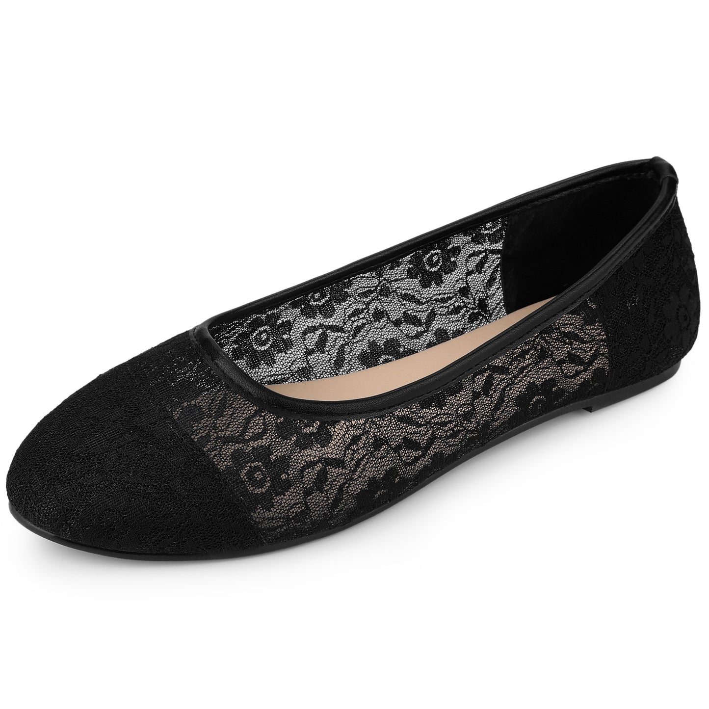 Bailarinas transpirables sin cordones con diseño floral de malla de encaje para mujer
