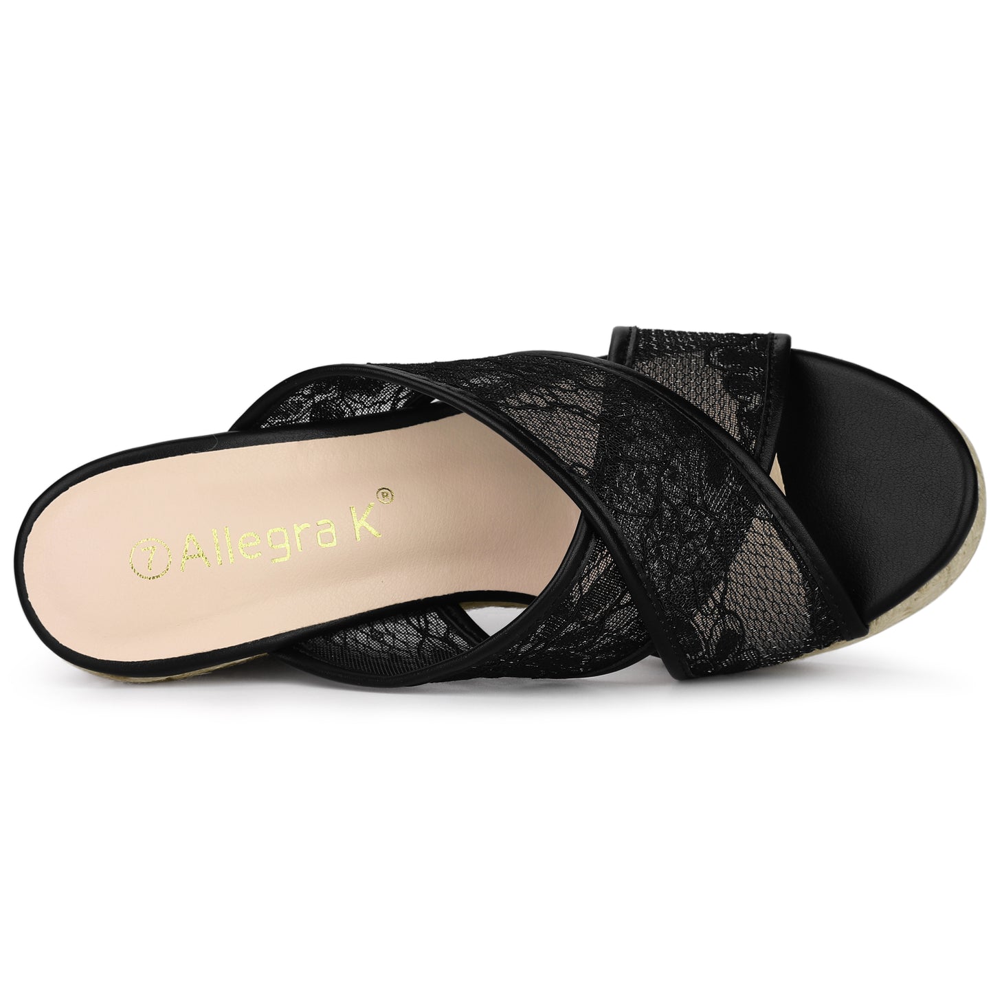 Sandalias de cuña con tiras cruzadas y encaje para mujer