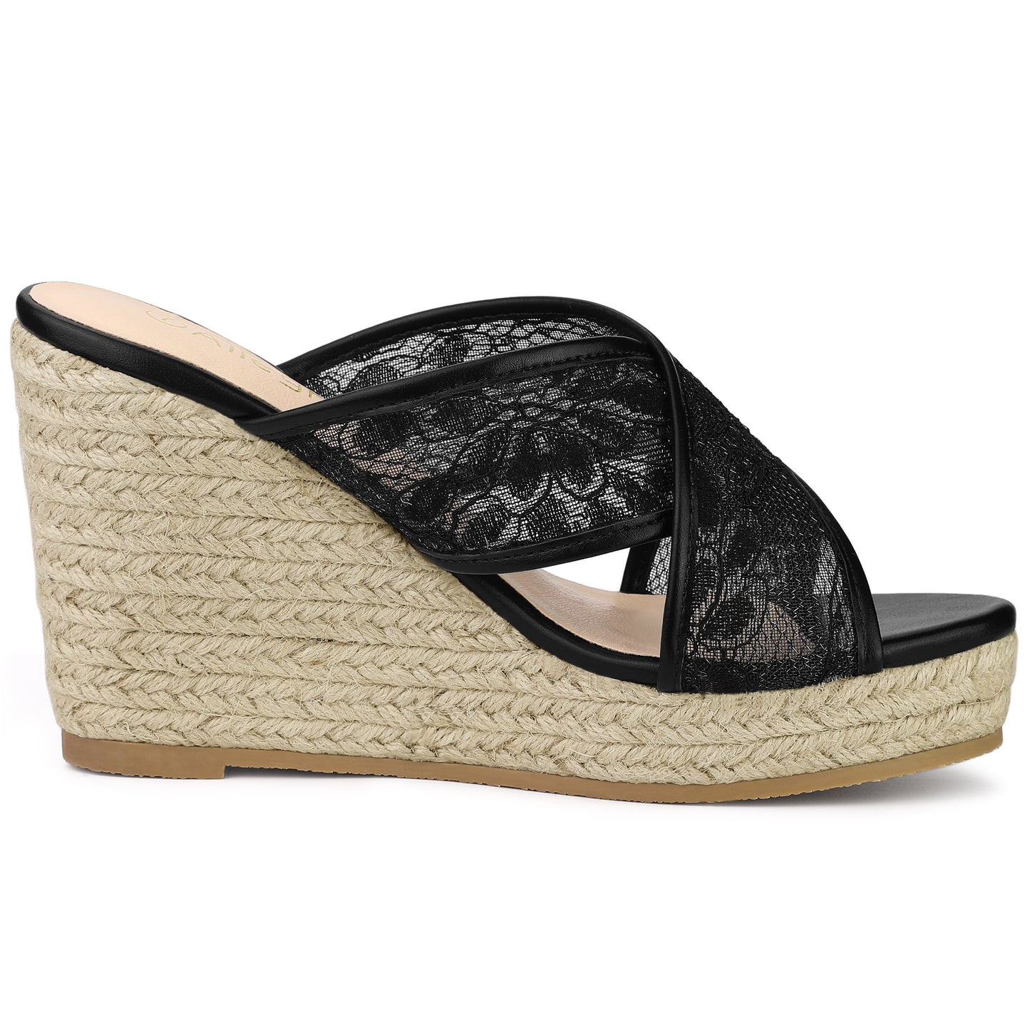 Sandalias de cuña con tiras cruzadas y encaje para mujer
