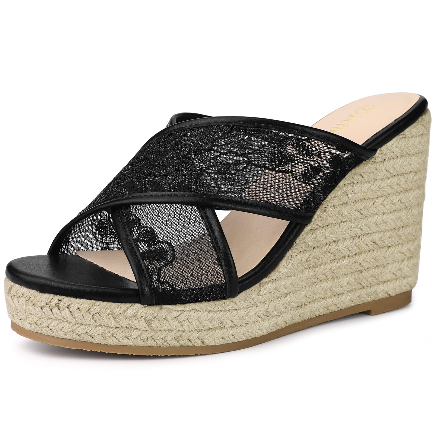 Sandalias de cuña con tiras cruzadas y encaje para mujer