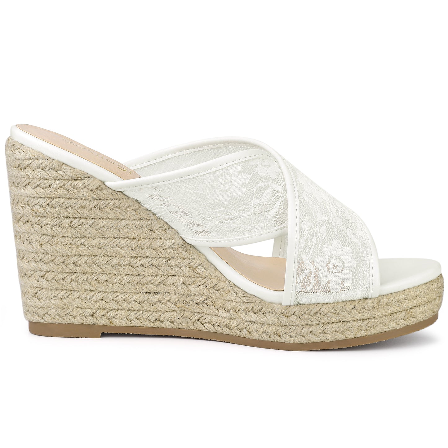 Sandalias de cuña con tiras cruzadas y encaje para mujer
