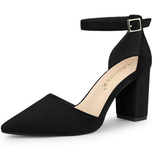 Zapatos de tacón de bloque con punta puntiaguda y tira al tobillo para mujer