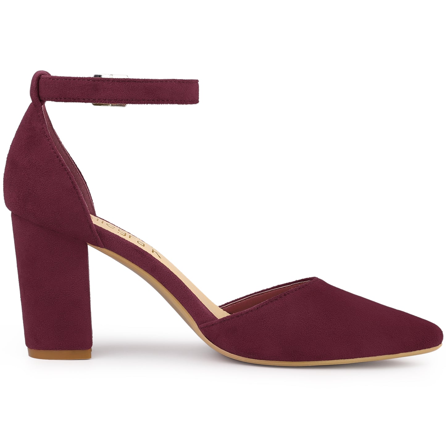 Zapatos de tacón de bloque con punta puntiaguda y tira al tobillo para mujer