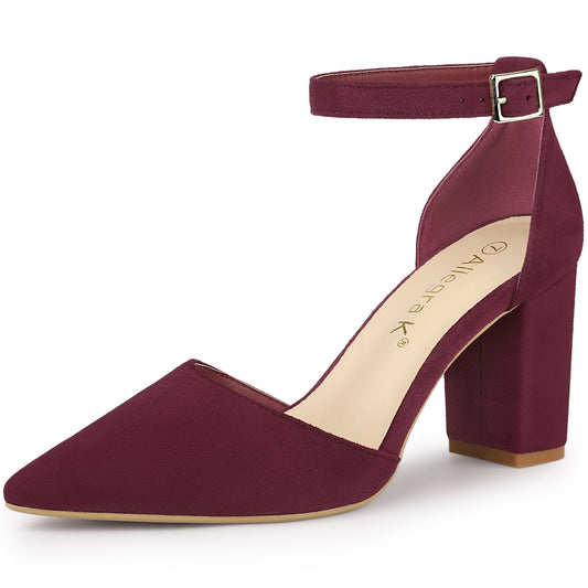 Zapatos de tacón de bloque con punta puntiaguda y tira al tobillo para mujer