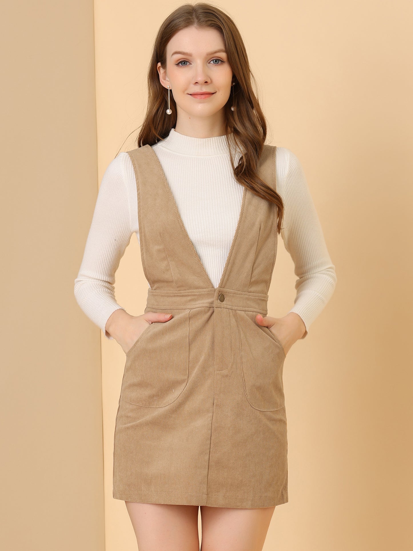 Women's Corduroy Overall Pinafore Dress Strap Suspender Skirt