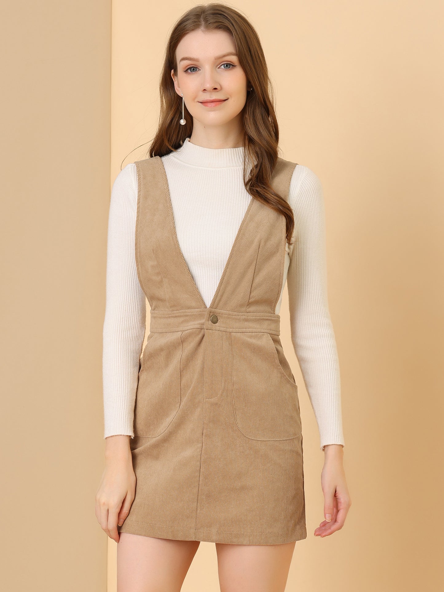 Women's Corduroy Overall Pinafore Dress Strap Suspender Skirt