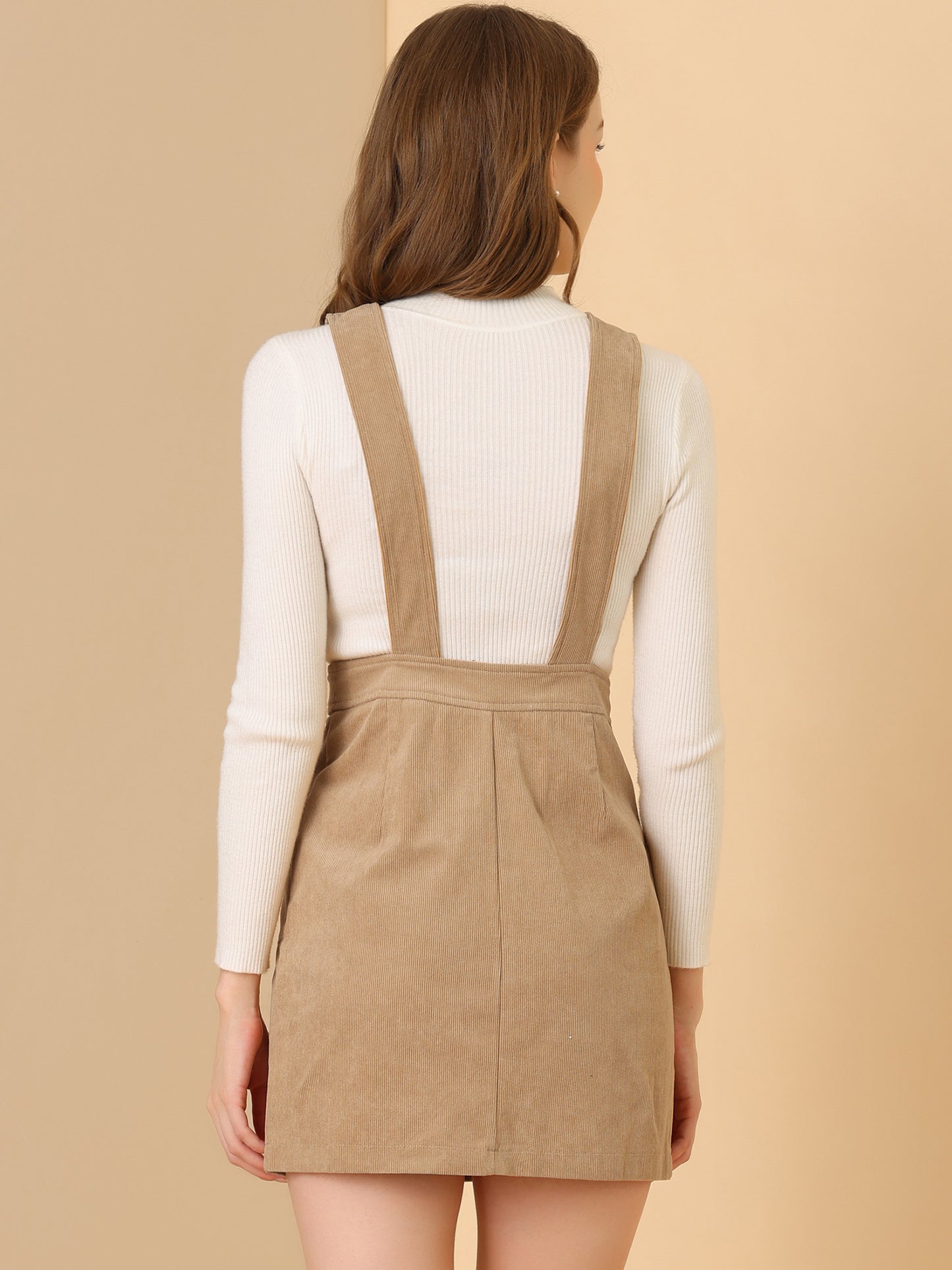 Women's Corduroy Overall Pinafore Dress Strap Suspender Skirt