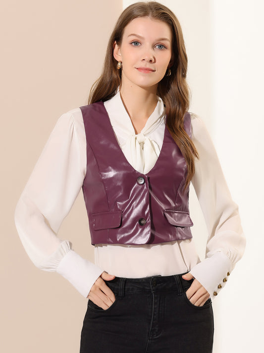 Women's Racerback Suit Vest Sleeveless Versatile PU Faux Leather Vest