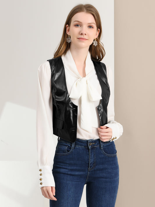 Women's Racerback Suit Vest Sleeveless Versatile PU Faux Leather Vest