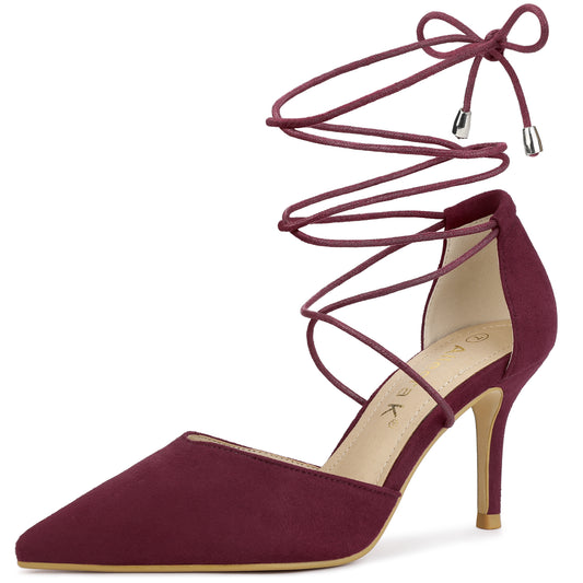 Women's Pointed Toe Dress Pumps Lace Up Stiletto Heels Sandals