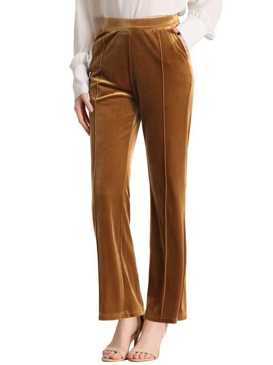 Pantalones de terciopelo para mujer con bolsillos, elegantes pantalones de trabajo de cintura alta y pierna acampanada