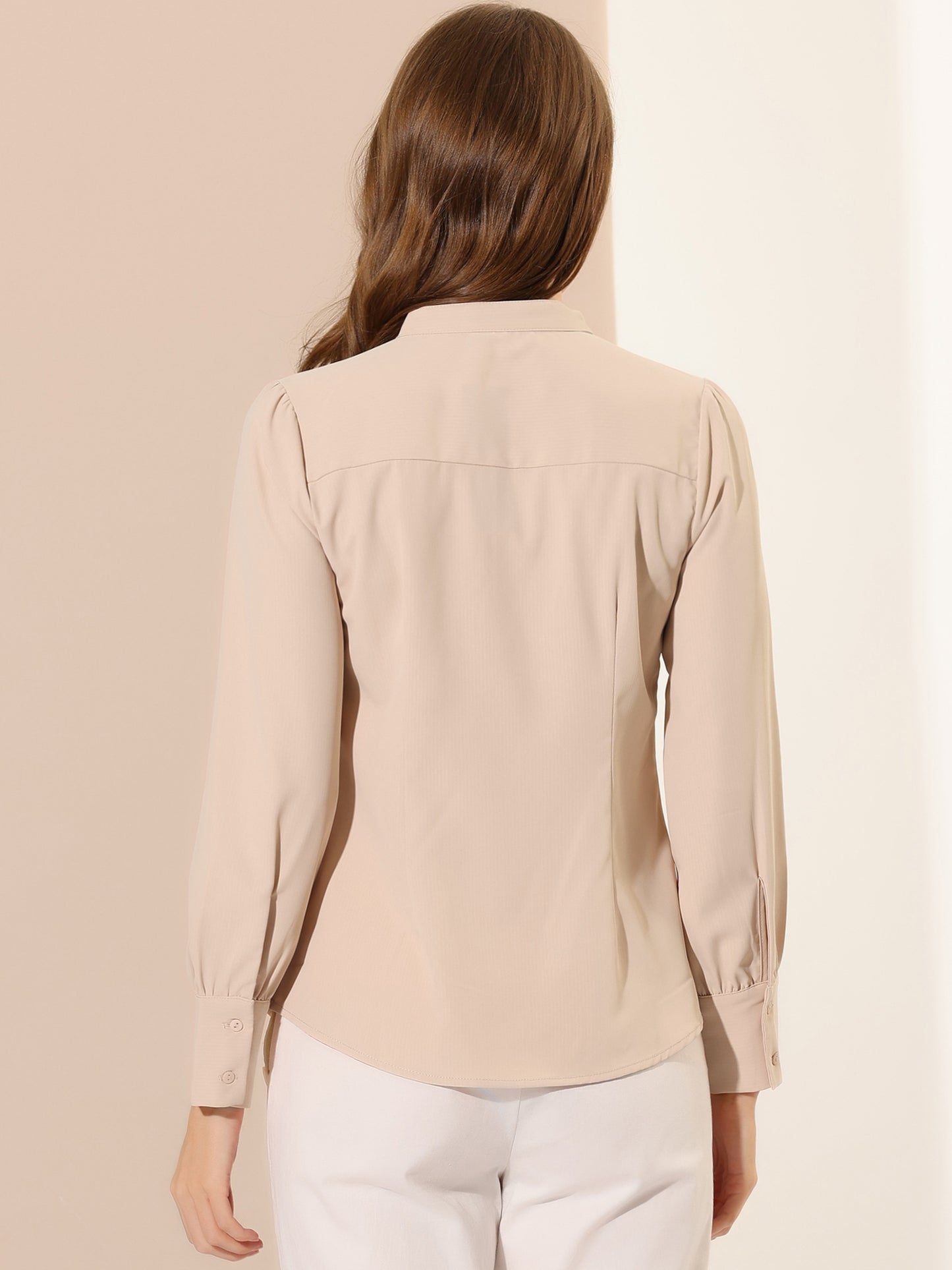Women's Button Down Long Sleeve Mandarin Collar Work Shirt (Available in Plus Size)