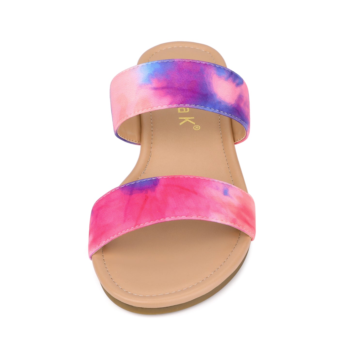 Women's Tie Dye Dual Straps Slip On Fluorescent Slides Flats Sandals