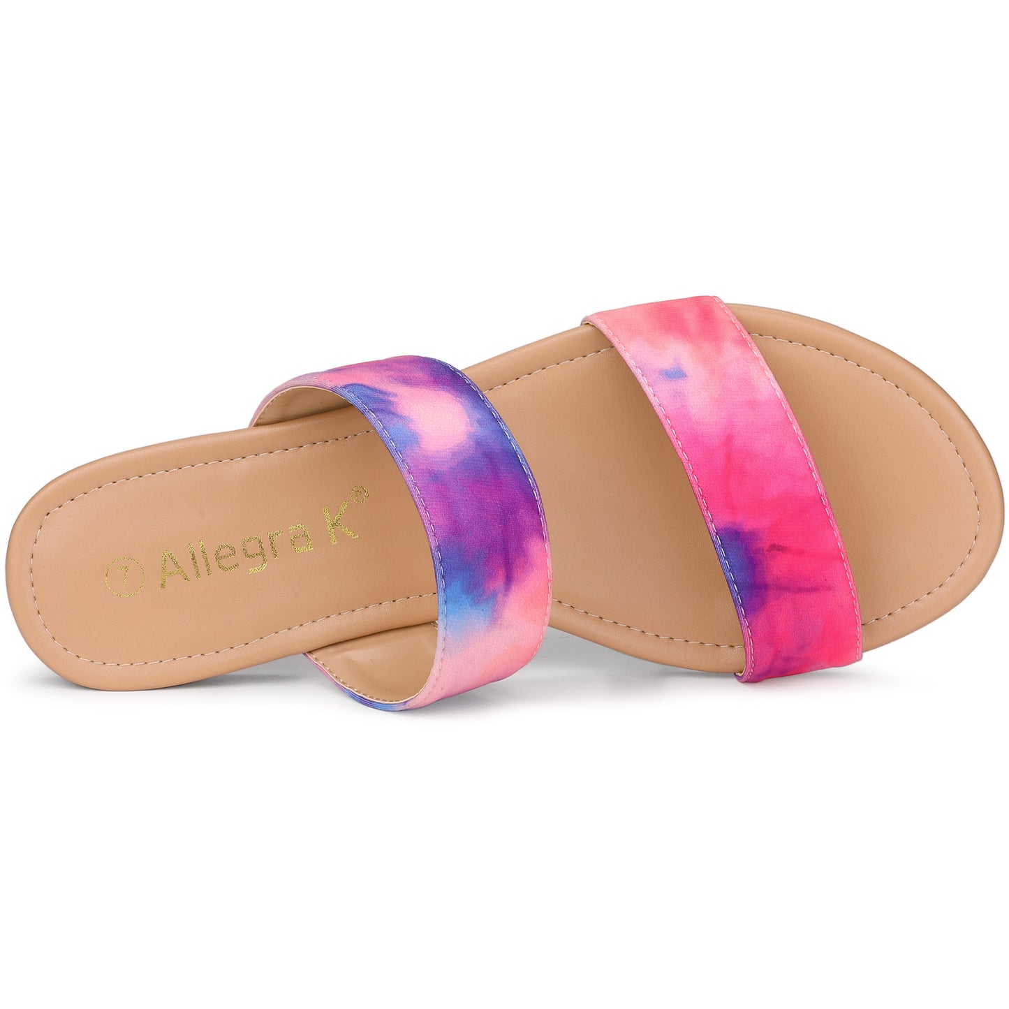 Women's Tie Dye Dual Straps Slip On Fluorescent Slides Flats Sandals