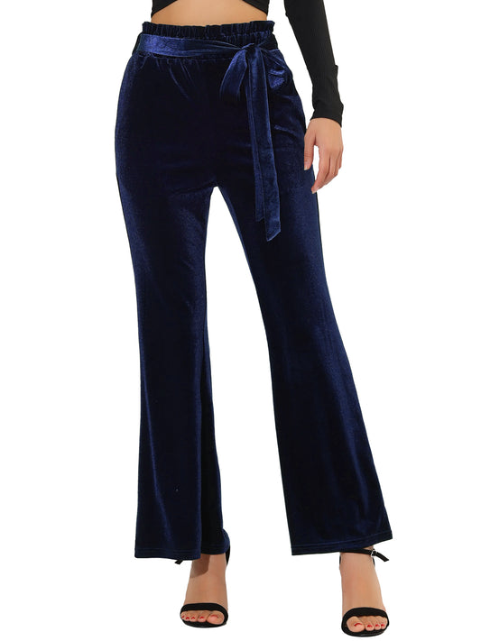 Pantalones de terciopelo para mujer, elásticos, de pierna ancha y con bolsillos, para Halloween