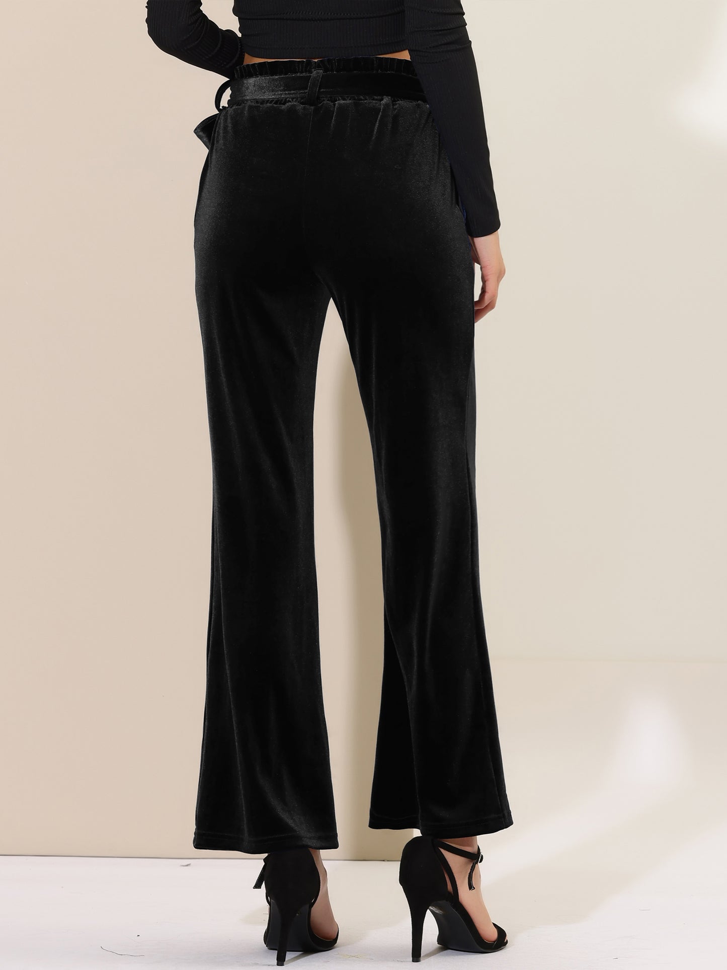 Pantalones de terciopelo para mujer, elásticos, de pierna ancha y con bolsillos, para Halloween