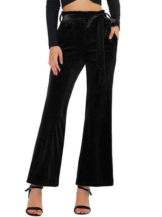 Pantalones de terciopelo para mujer, elásticos, de pierna ancha y con bolsillos, para Halloween