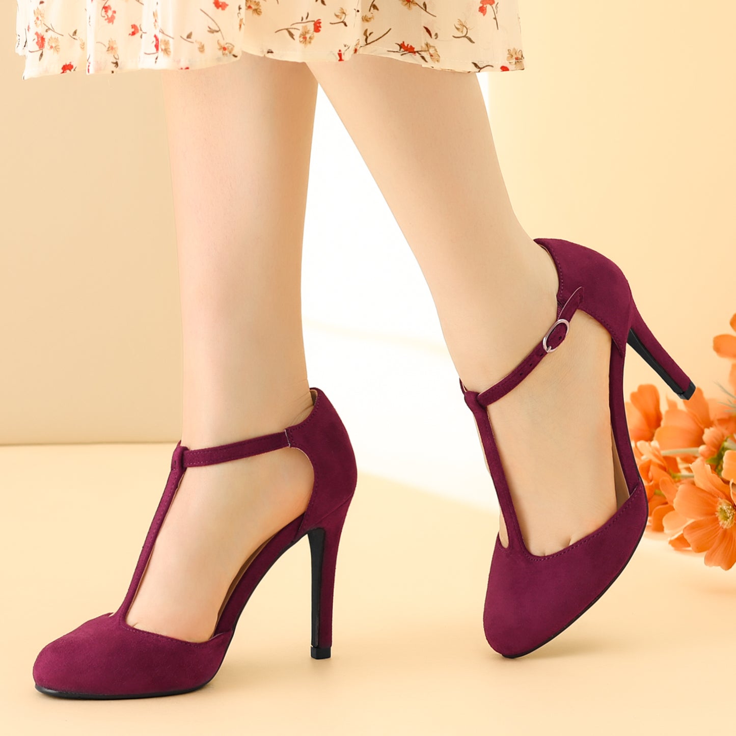 Zapatos de vestir Mary Jane con tacón de aguja y tiras en T para mujer