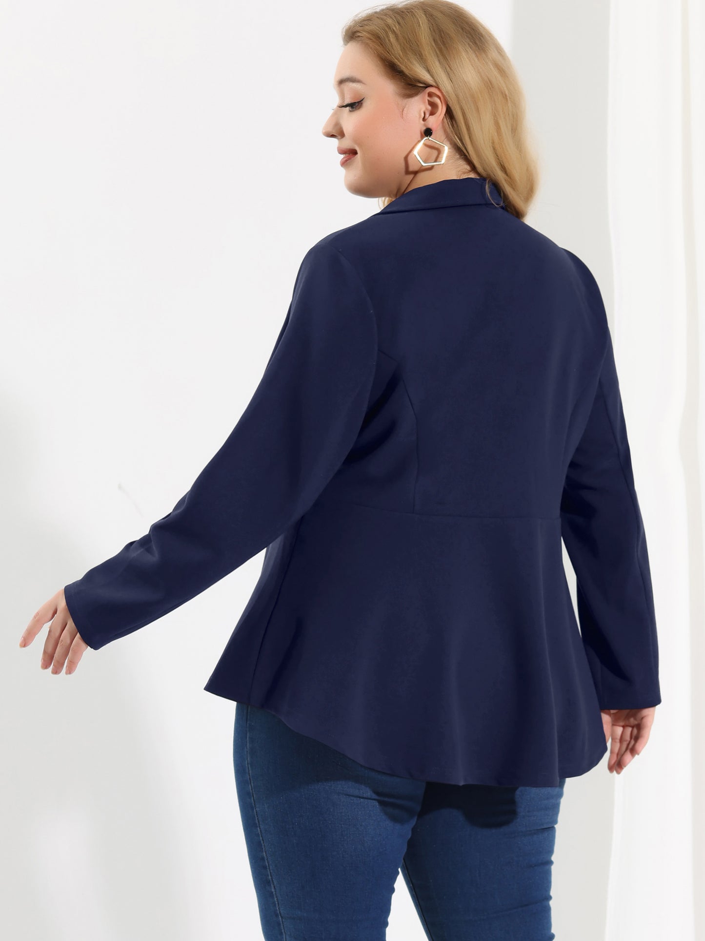 Women's Plus Size Blazer Ruffle V Neck Long Sleeve Notch Panel Button Peplum Work Office Blazers