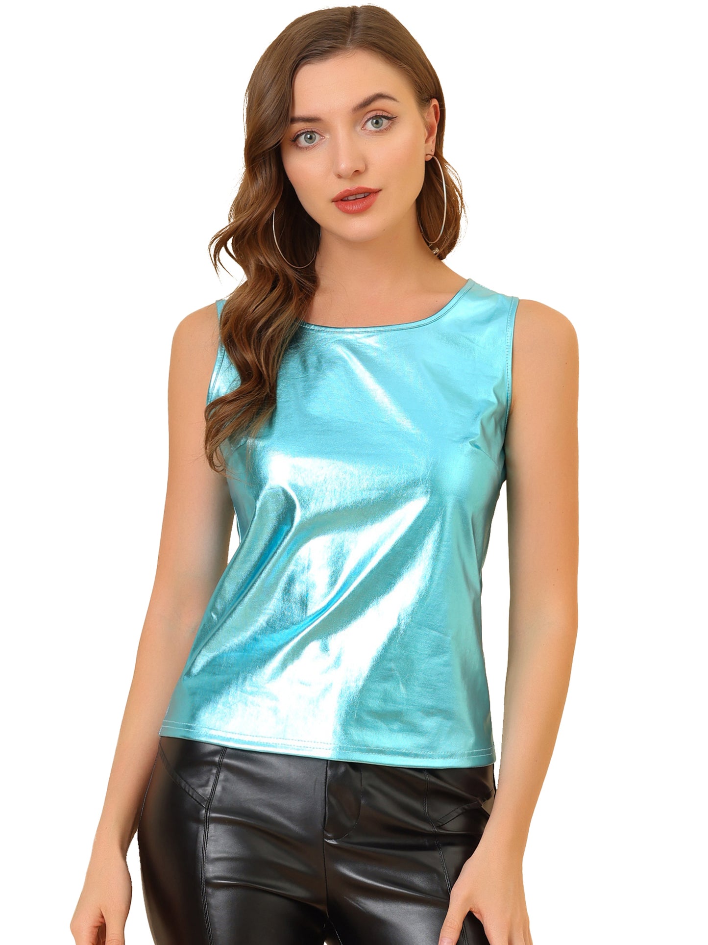 Women's Shiny Party Clubwear Cami Sparkly Metallic Tank Top (Available in Plus Size)
