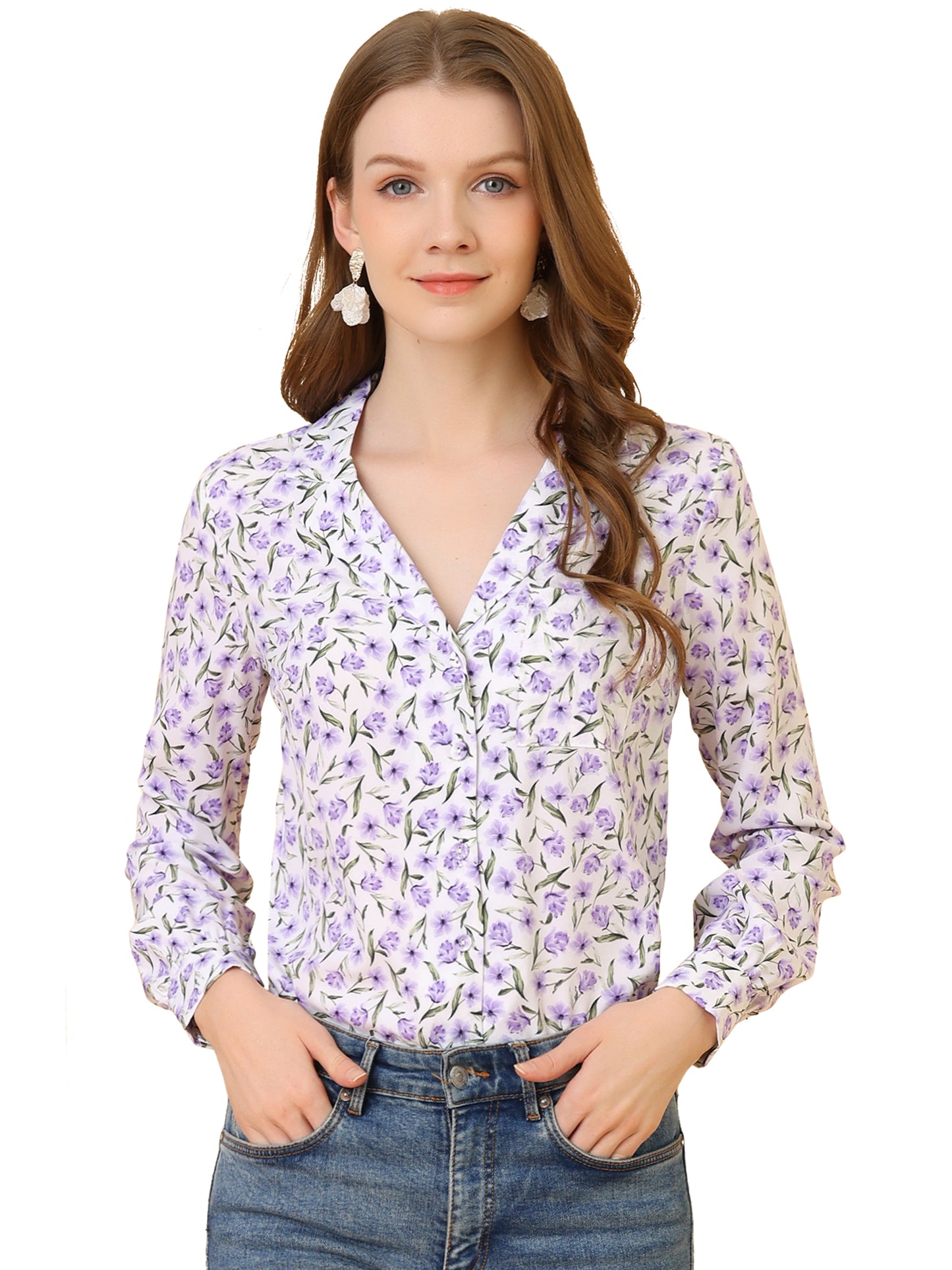 Women's Long Sleeve Printed Button Down Top (Available in Plus Size)