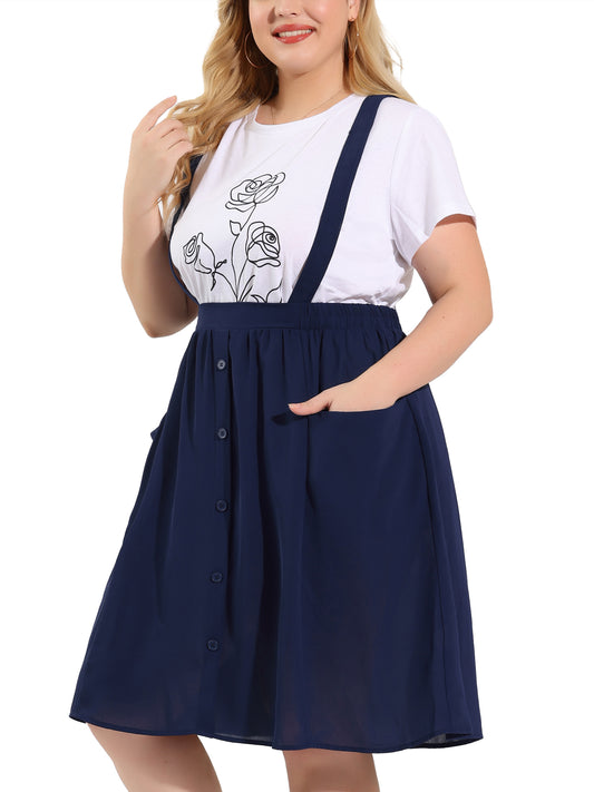 Women's Plus Size Suspender Skirts Elastic Waist Detachable Strap A Line Overall Summer Skirt