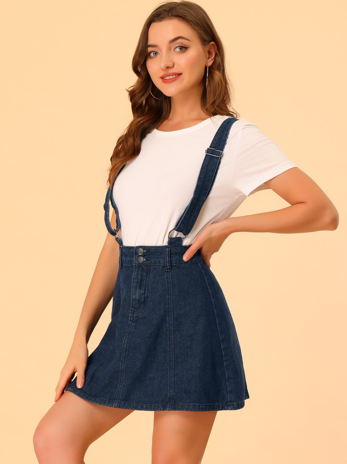 Women's Denim Skirt Overall Adjustable Strap Braces Mini Suspender Washed Jean Skirt