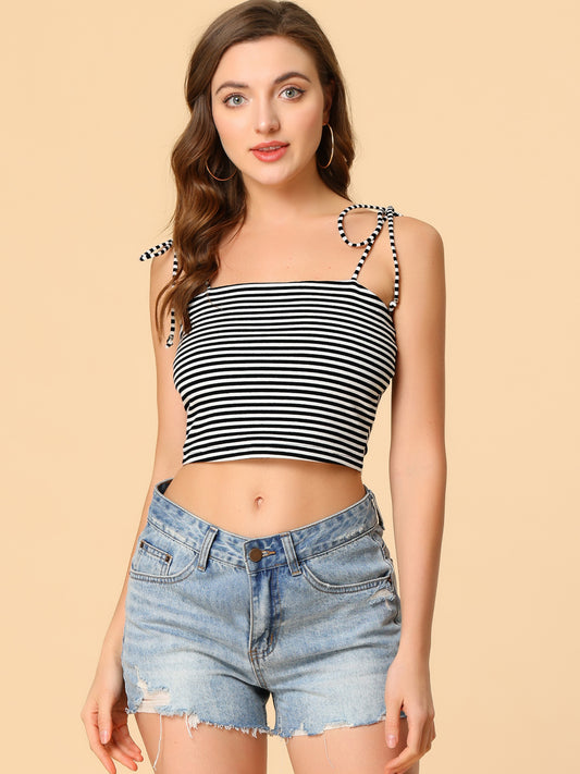 Women's Cami Tube Top Tie Spaghetti Straps Sleeveless Summer Crop Top