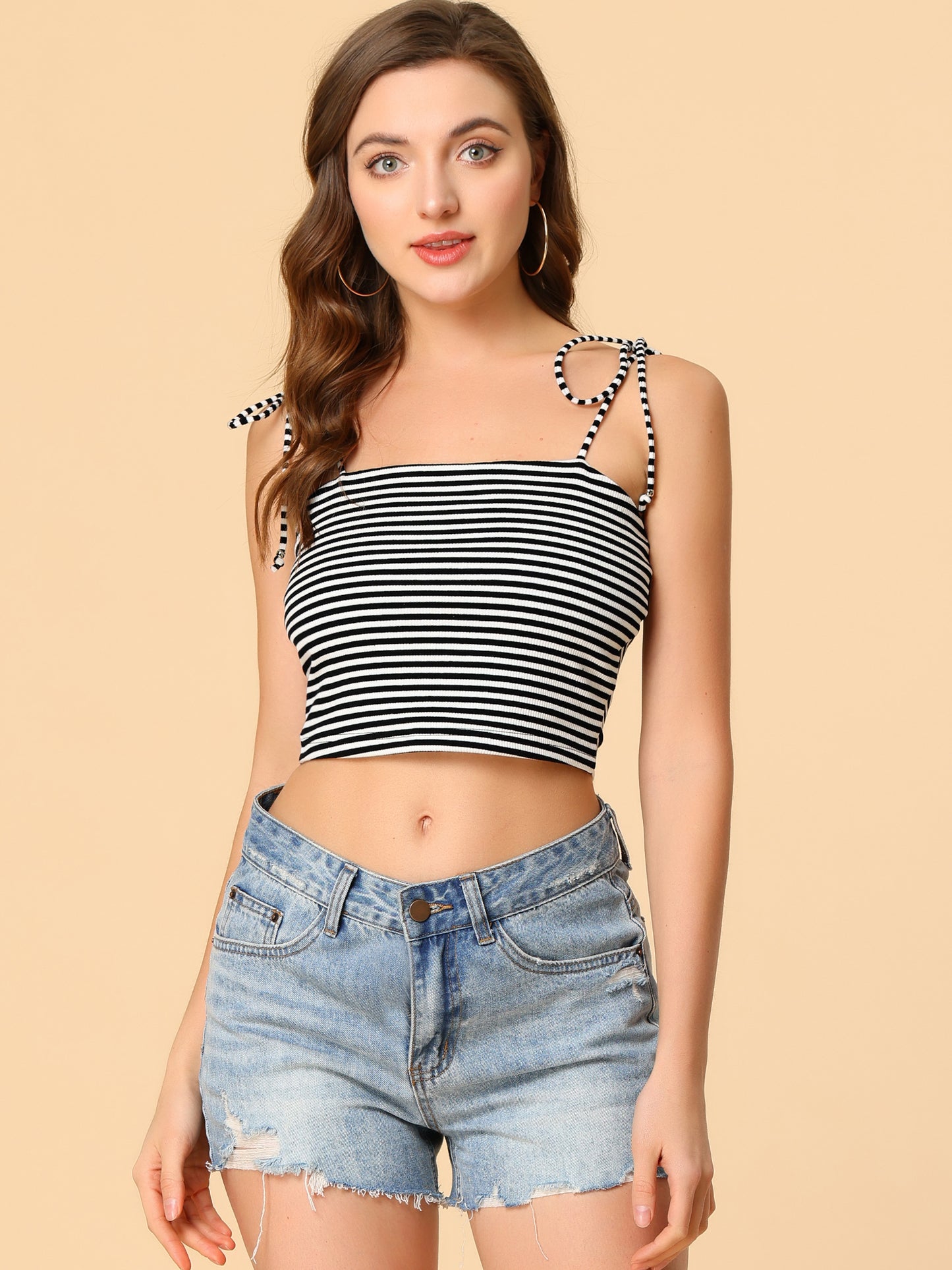 Women's Cami Tube Top Tie Spaghetti Straps Sleeveless Summer Crop Top (Available in Plus Size)