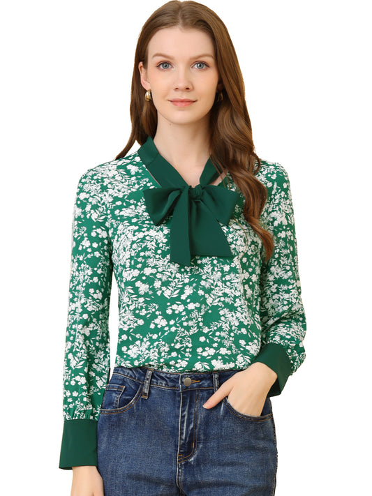 Blusa floral de manga larga con lazo para mujer