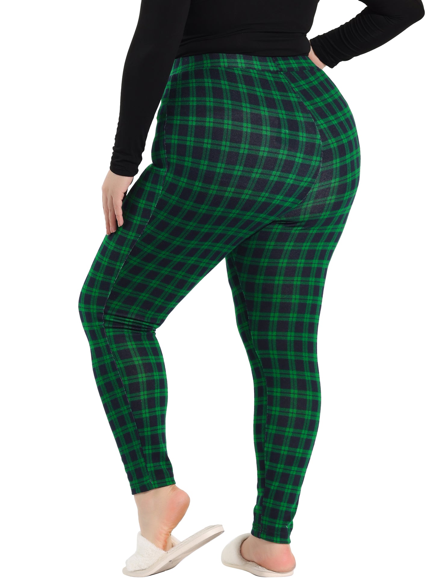 Women Plus Size Check Leggings Stretch Festive Glen Plaid Skinny Pant Legging Christmas