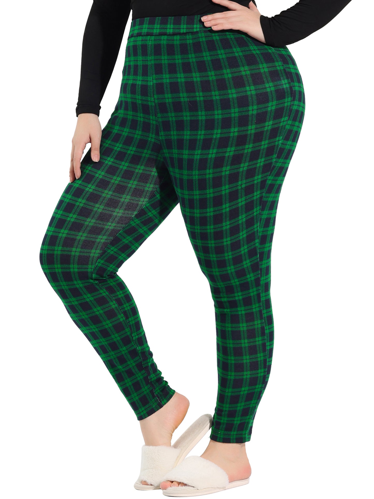 Women Plus Size Check Leggings Stretch Festive Glen Plaid Skinny Pant Legging Christmas