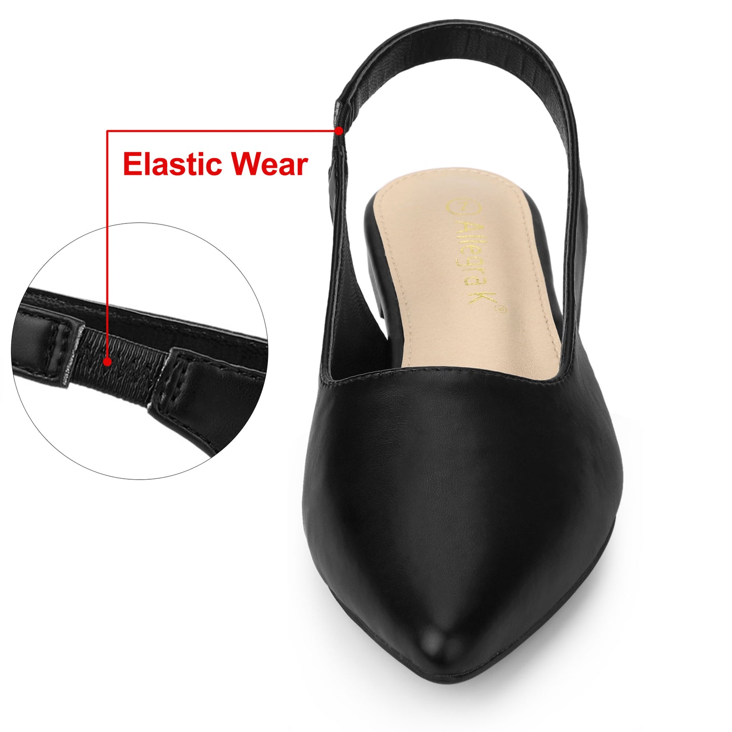 Zapatos de tacón de punta puntiaguda para mujer, zapatos planos con tira trasera