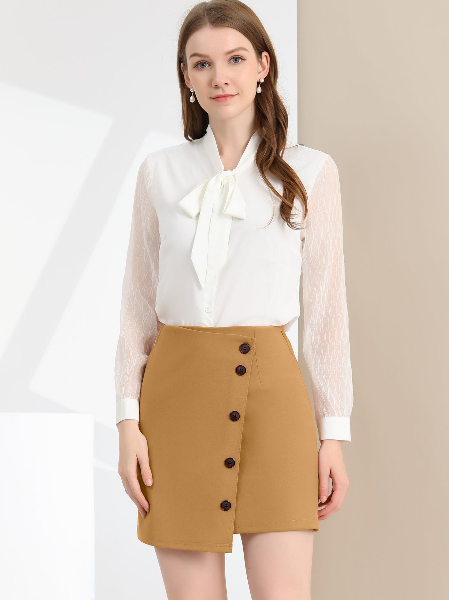 Women's Mini Workwear Skirt Asymmetric Stretchy Wear to Work Pencil Skirt