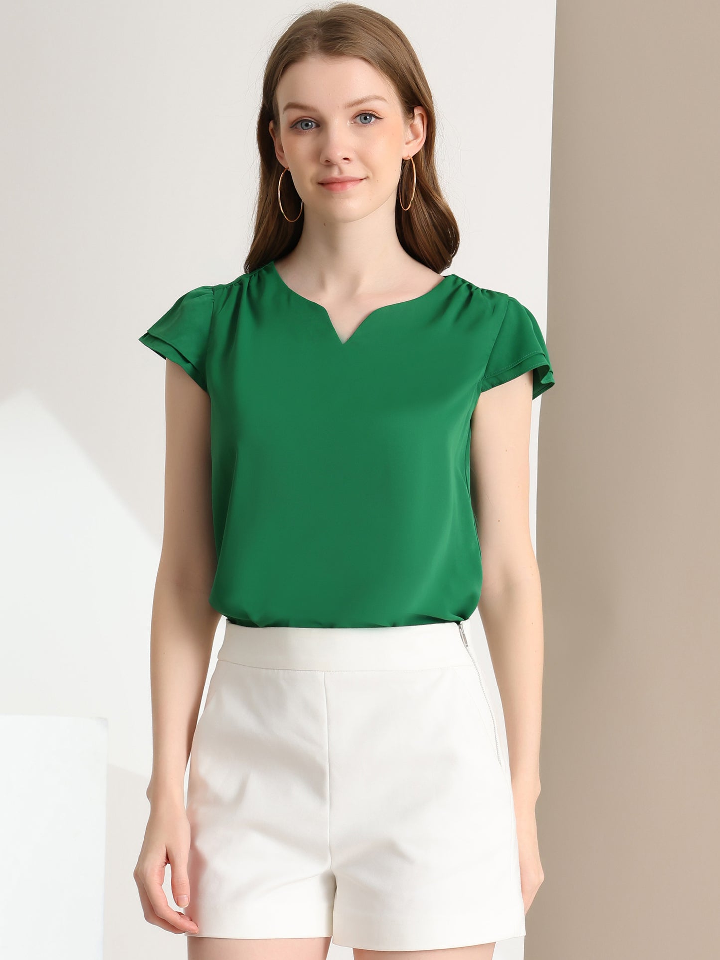 Women's Cap Sleeve Top Work Business Casual Plain Blouse