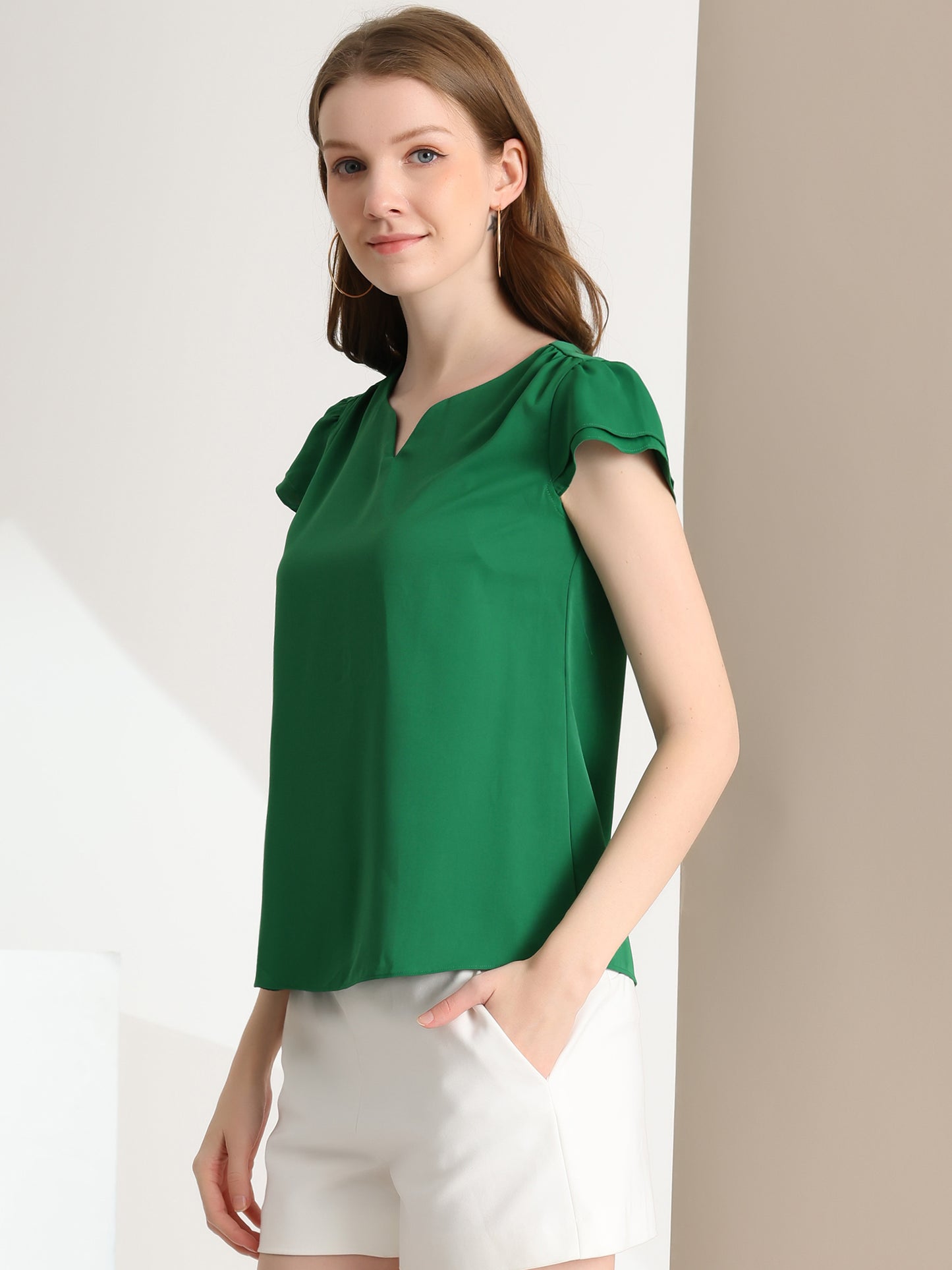 Women's Cap Sleeve Top Work Business Casual Plain Blouse