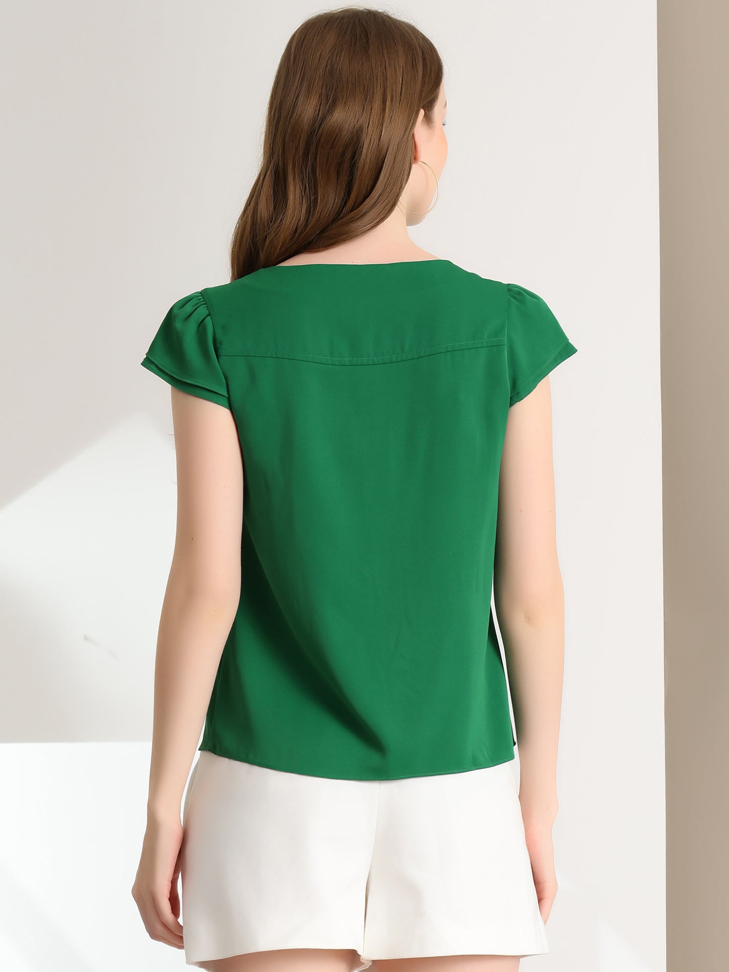 Women's Cap Sleeve Top Work Business Casual Plain Blouse