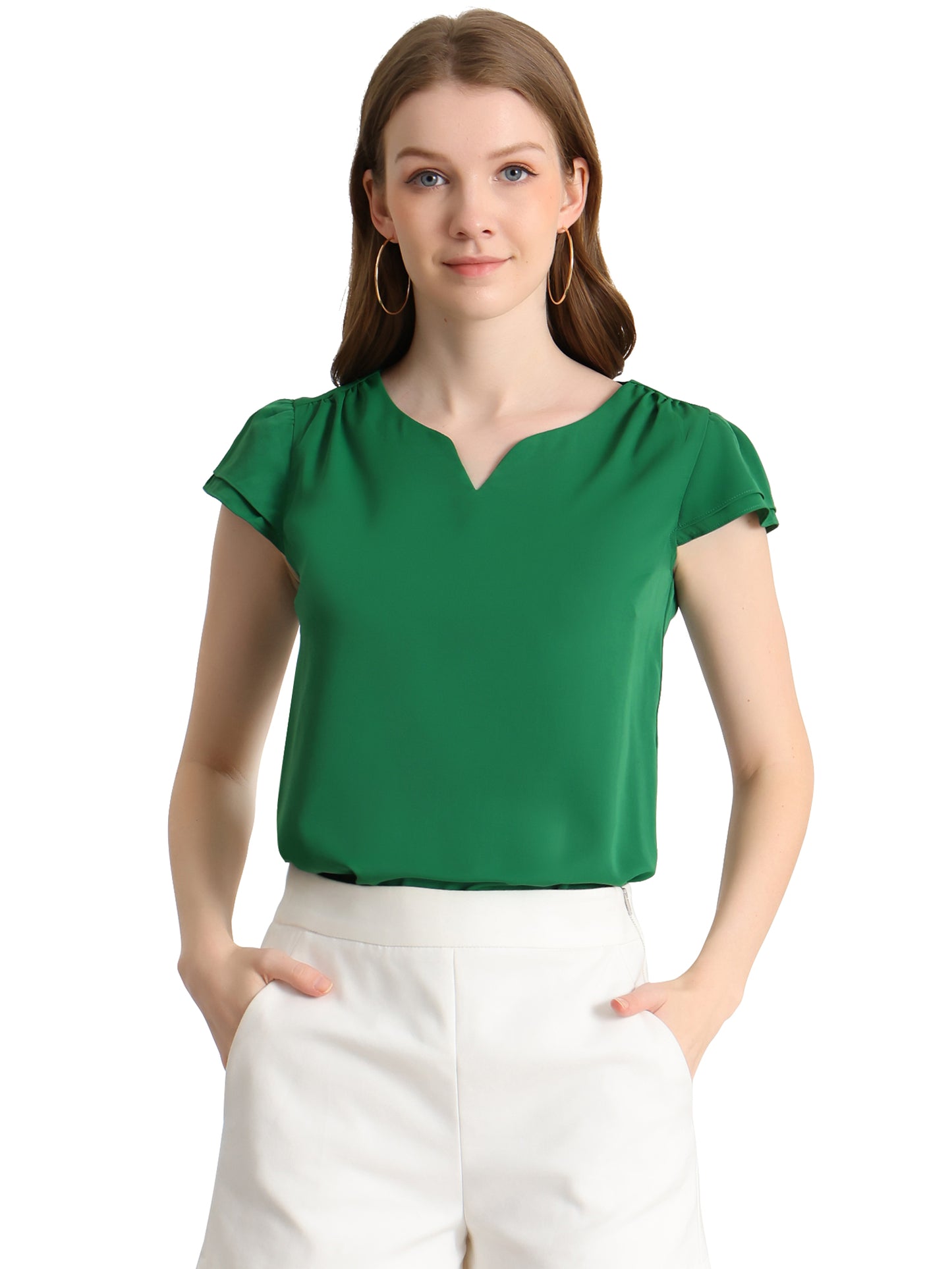 Women's Cap Sleeve Top Work Business Casual Plain Blouse