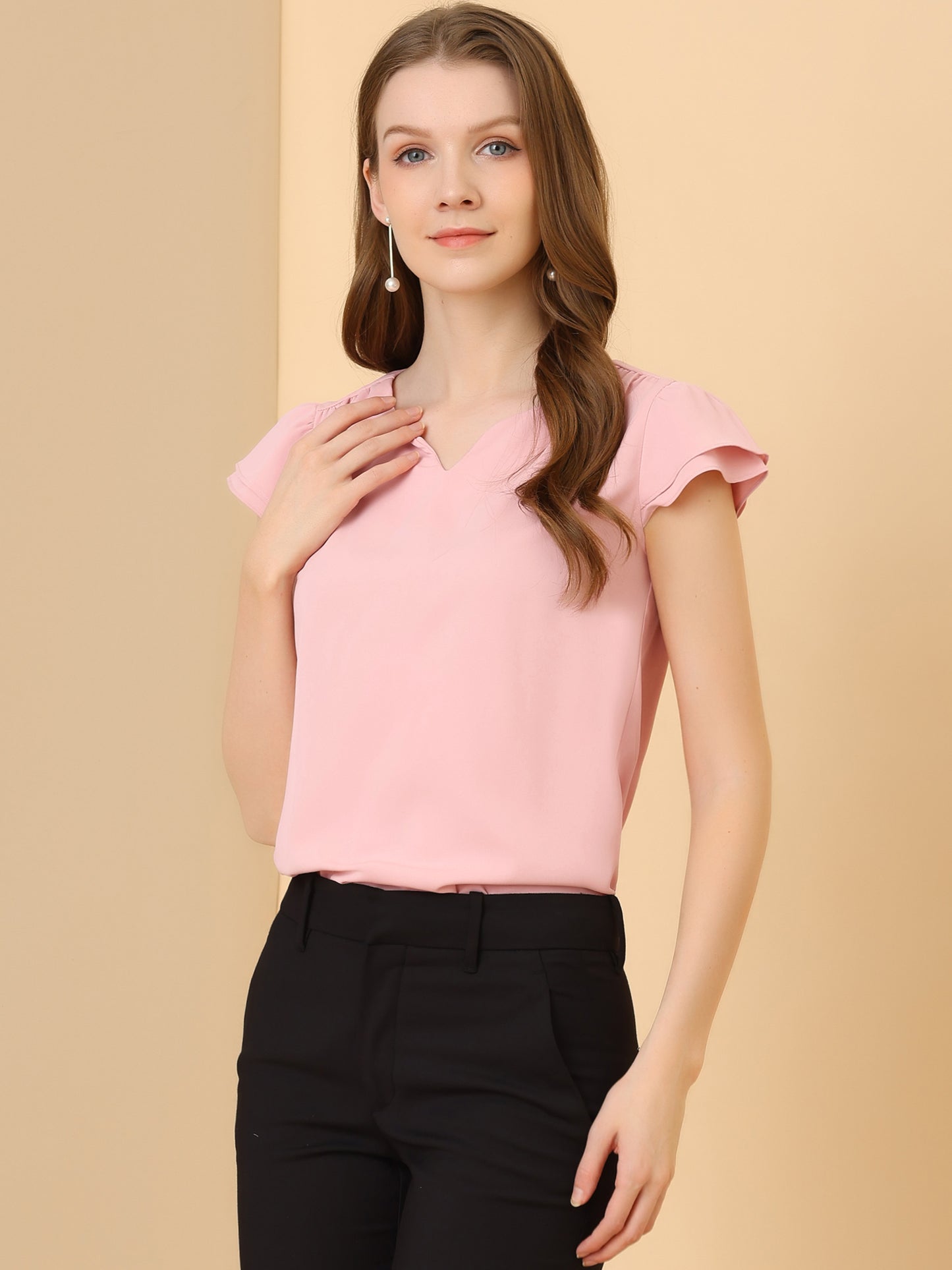 Women's Cap Sleeve Top Work Business Casual Plain Blouse