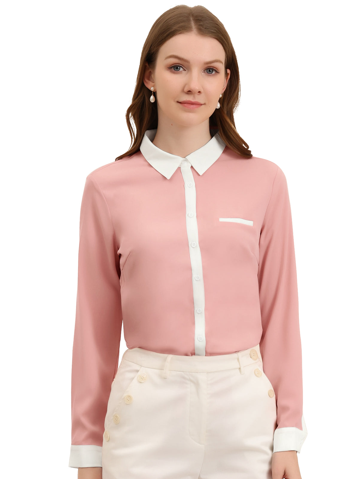 Women's Work Office Chiffon Long Sleeve Workwear Button Down Shirt (Available in Plus Size)