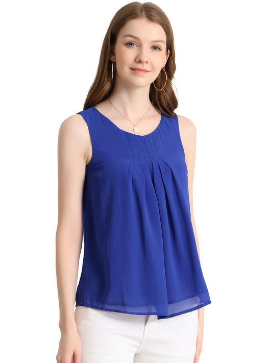 Women's Sleeveless Layering Pleated Front Lined Chiffon Tank Top