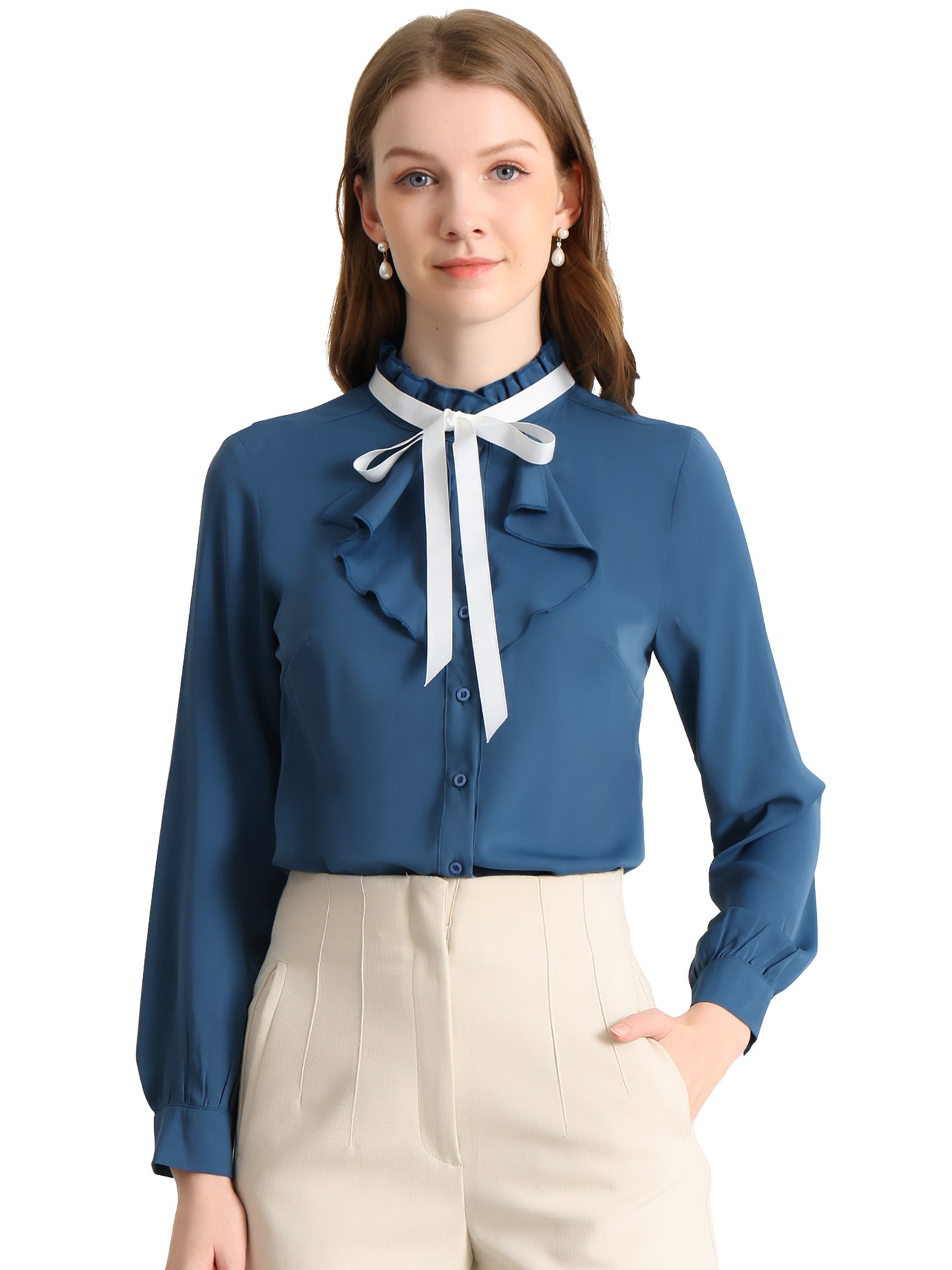Women's Victorian Gothic Ruffled Lotus Tops Button Down Shirt