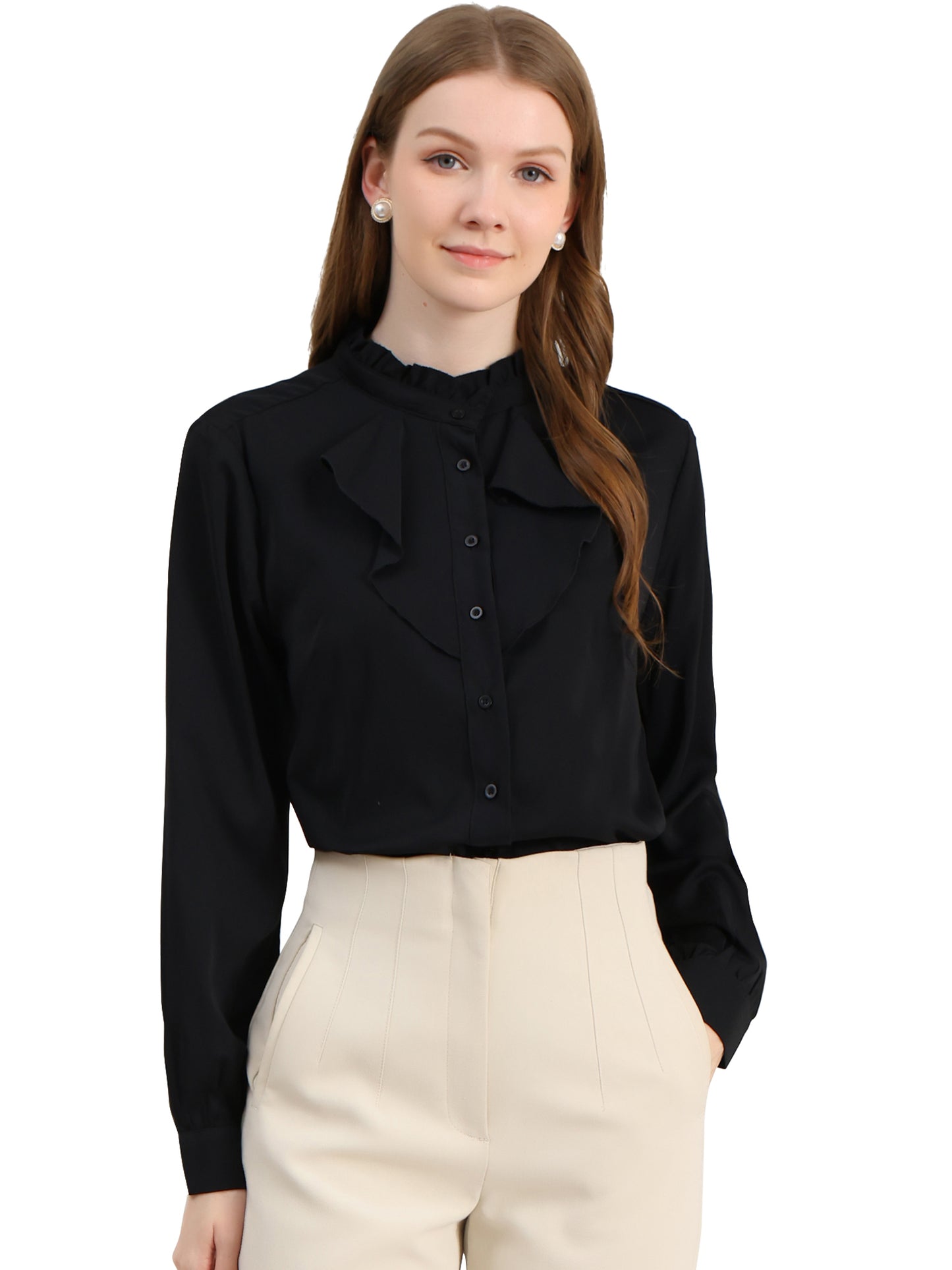 Women's Victorian Gothic Ruffled Lotus Tops Button Down Shirt