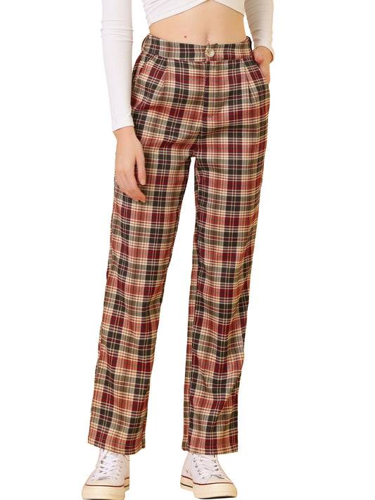 Pantalones a cuadros para mujer, cintura elástica, informales, para trabajo y oficina