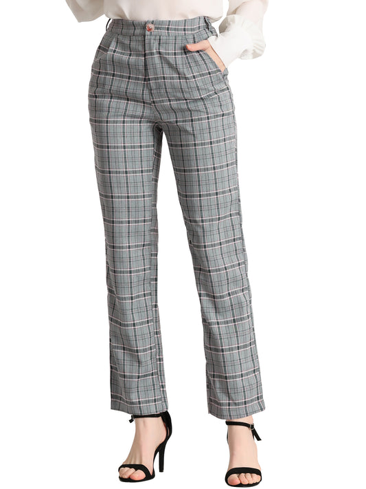 Women's Plaid Pants Elastic Waist Casual Work Office Long Trousers