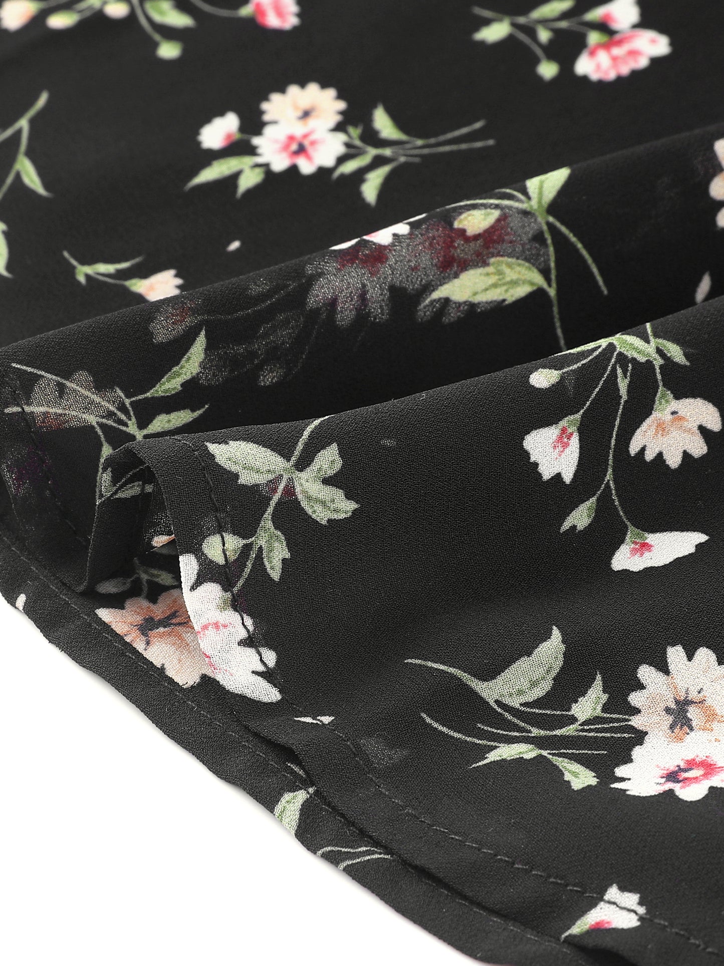 Women's Ruffle Collar 3/4 Sleeve Tie Neck Chiffon Floral Blouse Top